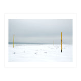 Seagulls in between the volleyball poles in winter snow beach (Print Only) thumbnail