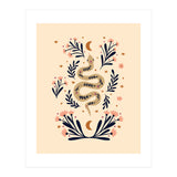 Snake And Flowers Beige And Indigo (Print Only) thumbnail