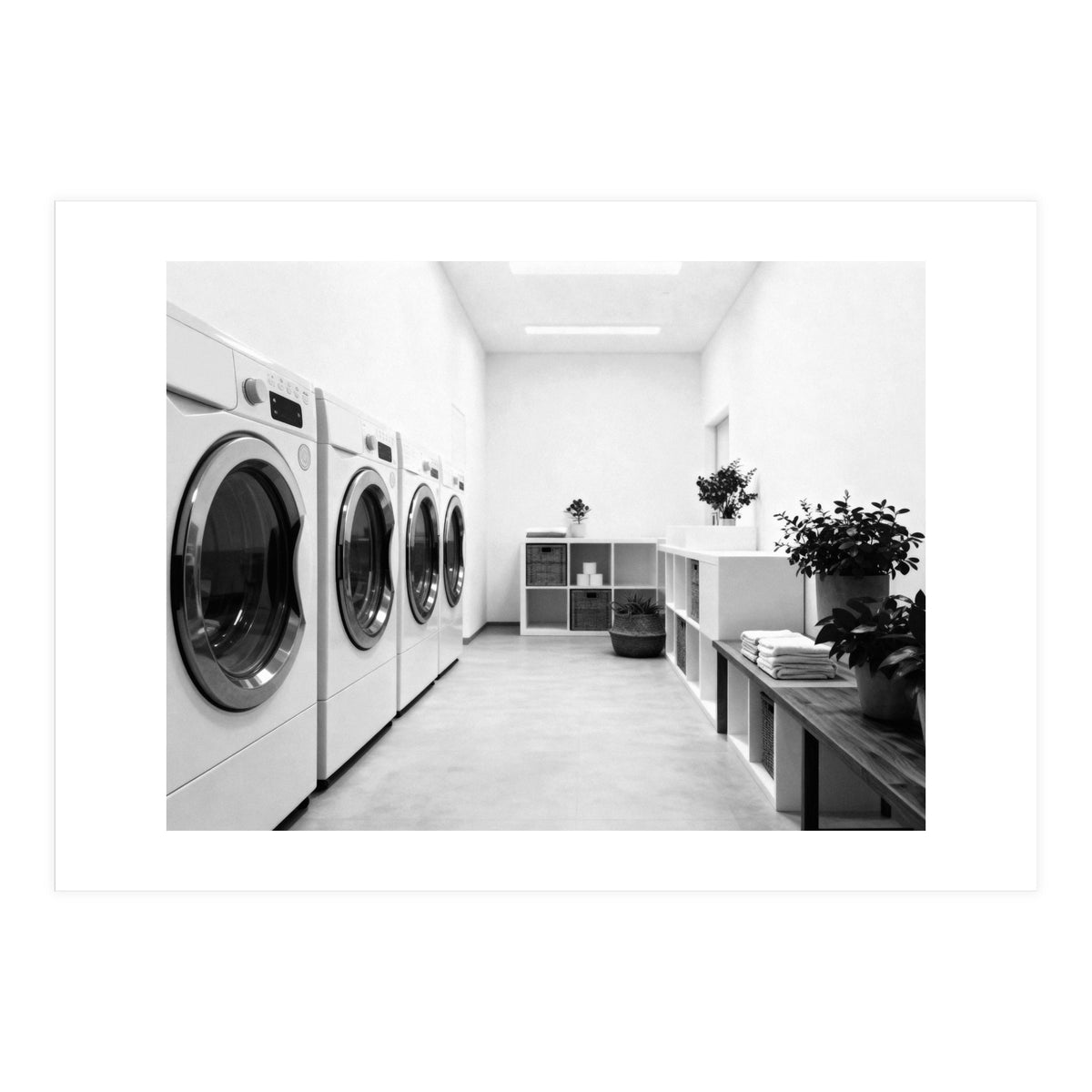 Minimalist Black and White Laundry Room Art, Washing Machine Photography (Print Only)