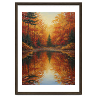 Golden Autumn Reflection: Impasto Forest Landscape