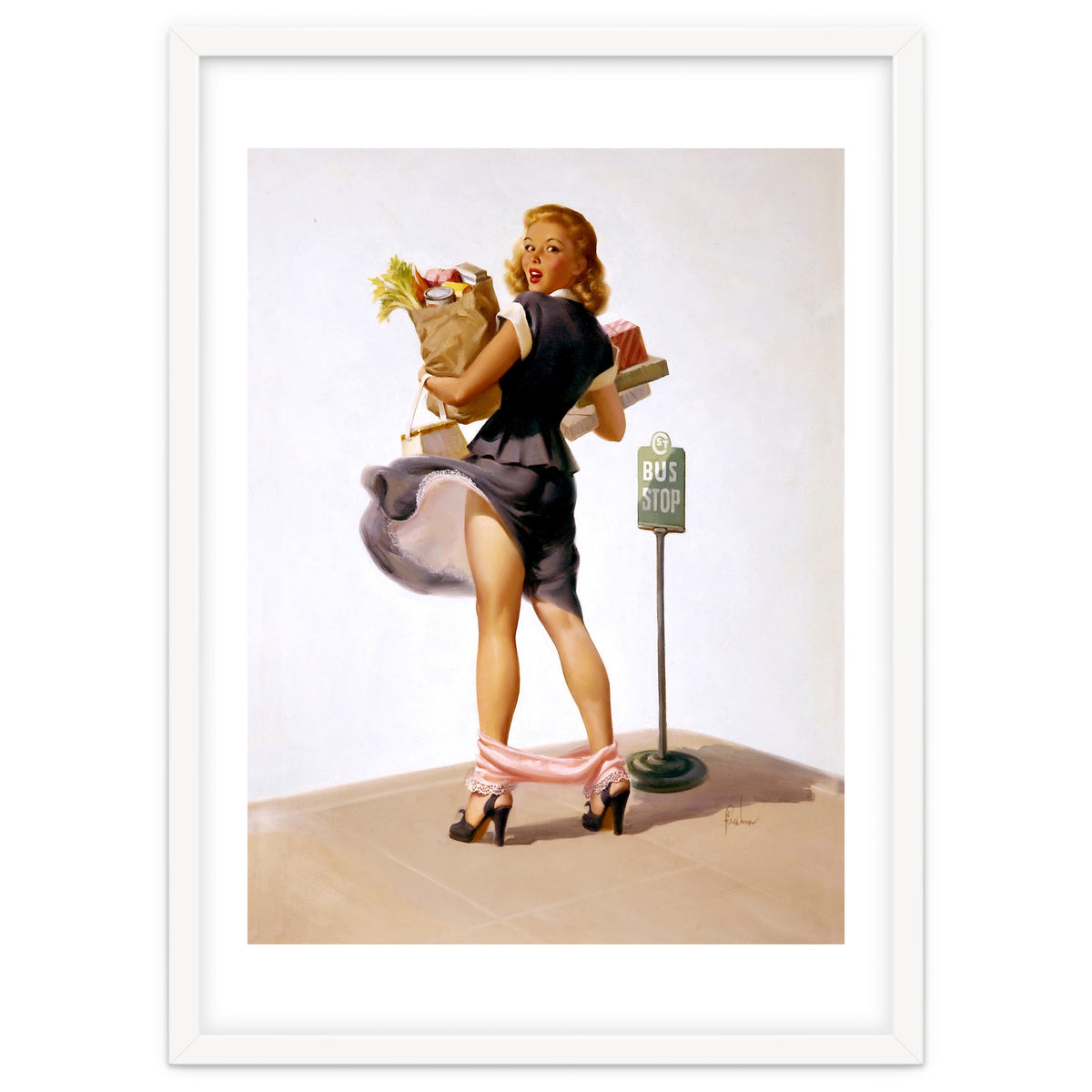 Pinup Sexy Girl Had Funny Accident On A Bus Stop