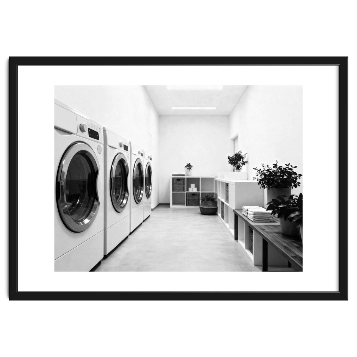 Minimalist Black and White Laundry Room Art, Washing Machine Photography