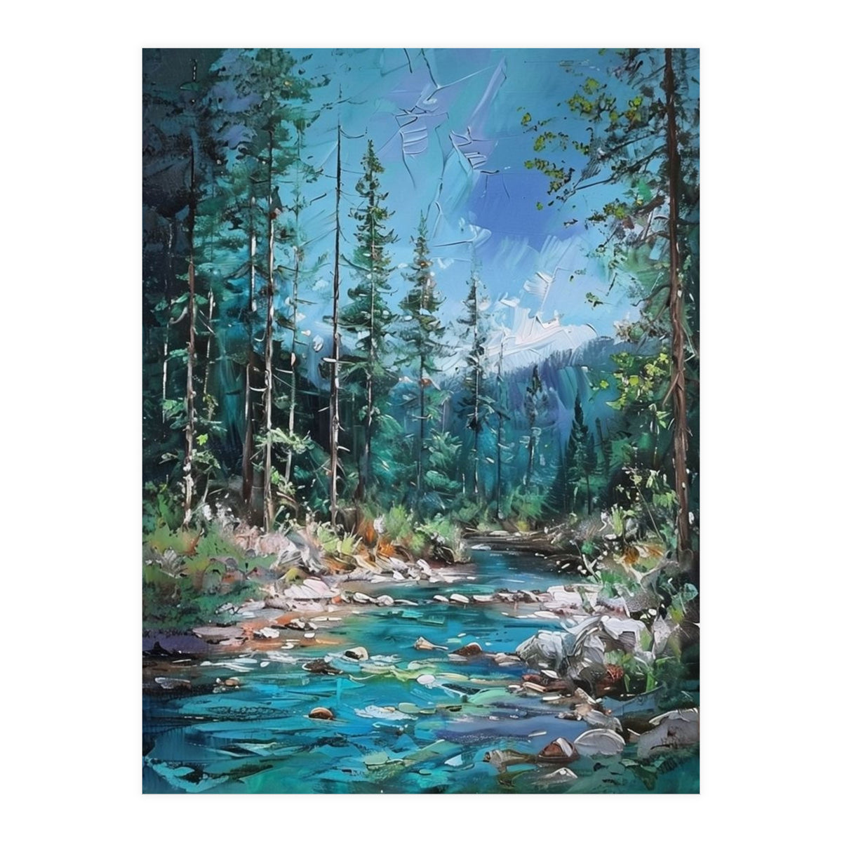 Whispers of the Azure Creek: A Textured Journey (Print Only)