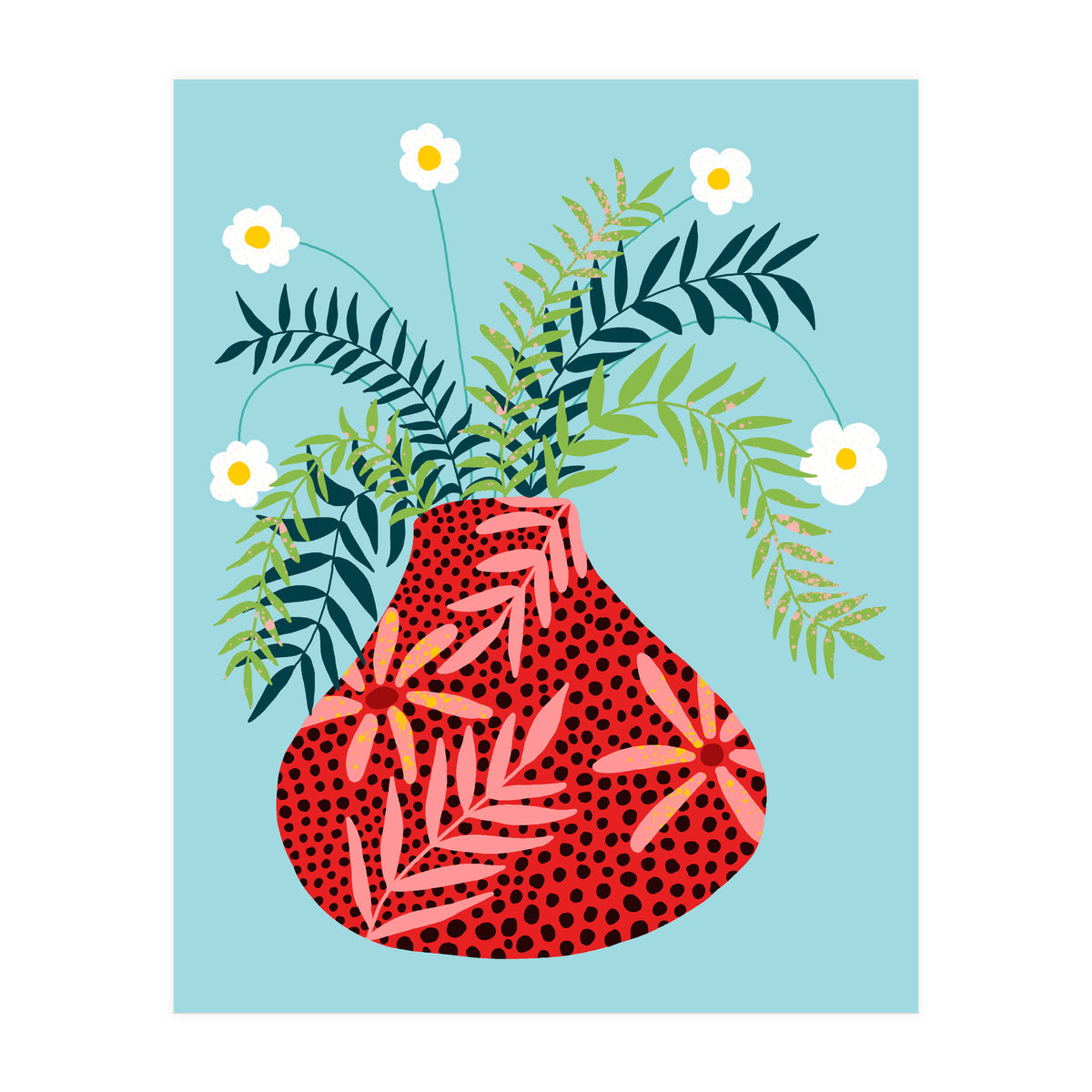 Sunny Side Up Flower Pot, Floral Odd Quirky Imperfect Whimsical Unique, Eclectic Bohemian Strange Polka Dots Maximalist (Print Only)