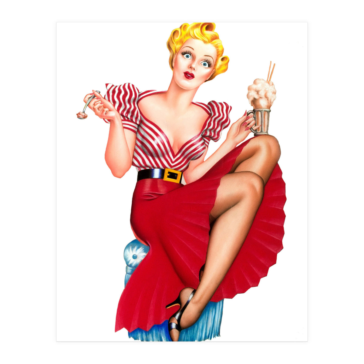 Pinup Blonde Posing With Ice Cream (Print Only)