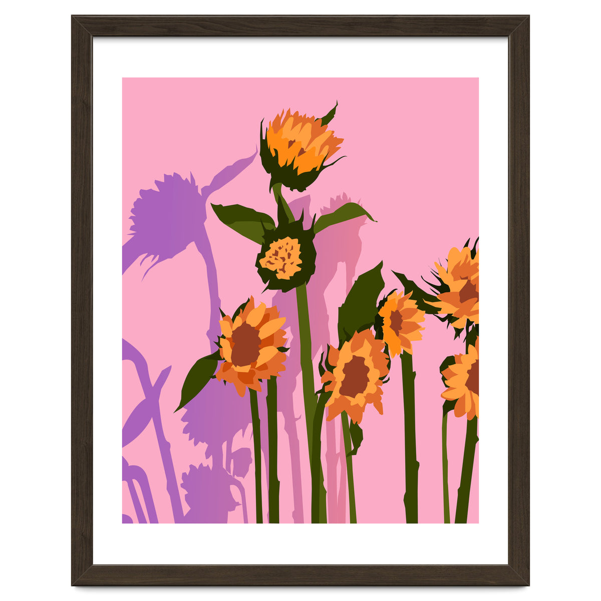 Golden Sunflowers Inside, Botanical Nature Floral Plants Painting, Blush Meadow Blossom Spring, Summer Bohemian Eclectic Positivity