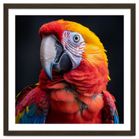 Scarlet Macaw Parrot Head Detailed Portrait Black