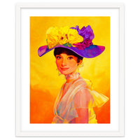 Audrey Hepburn Pop Art, Vibrant Floral Hat Portrait, Iconic Movie Star Illustration