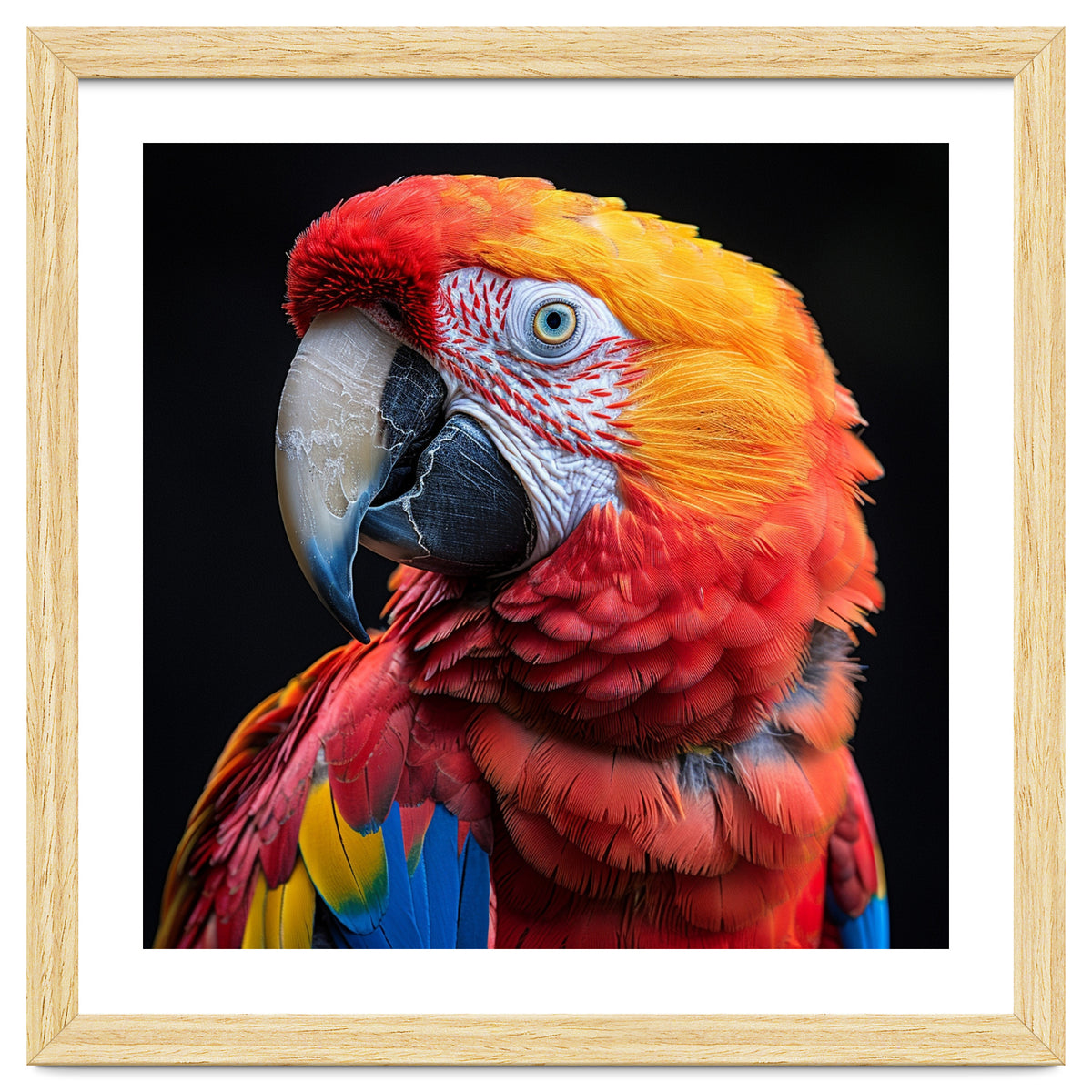 Scarlet Macaw Parrot Close Up Portrait Vivid Colors