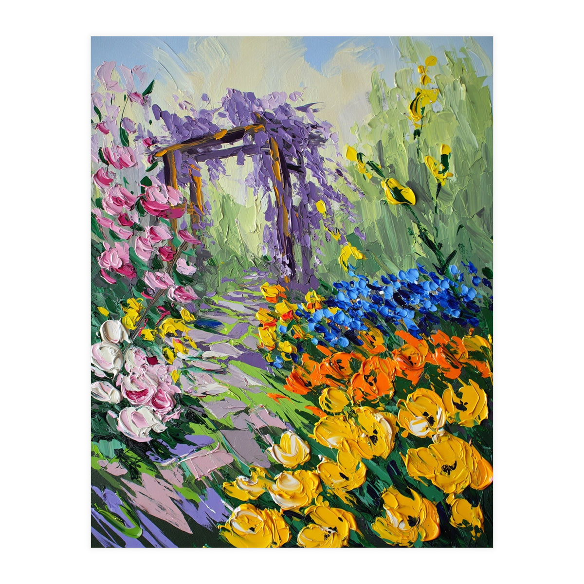 Sun-Drenched Garden Pergola Oil Painting (Print Only)