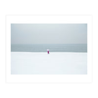 A walking woman in the winter snow beach (Print Only)