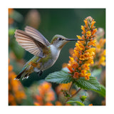 Hummingbird Feeding On Yellow Flowers Nectar (Print Only) thumbnail