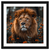Majestic Lion Portrait In Orange Flowers thumbnail