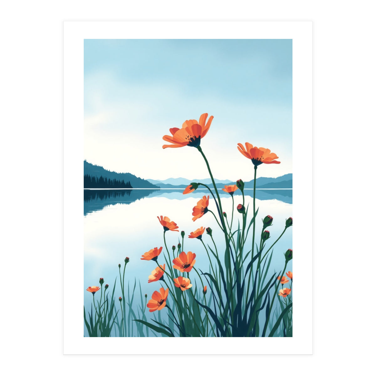 Flower And Lake (Print Only)