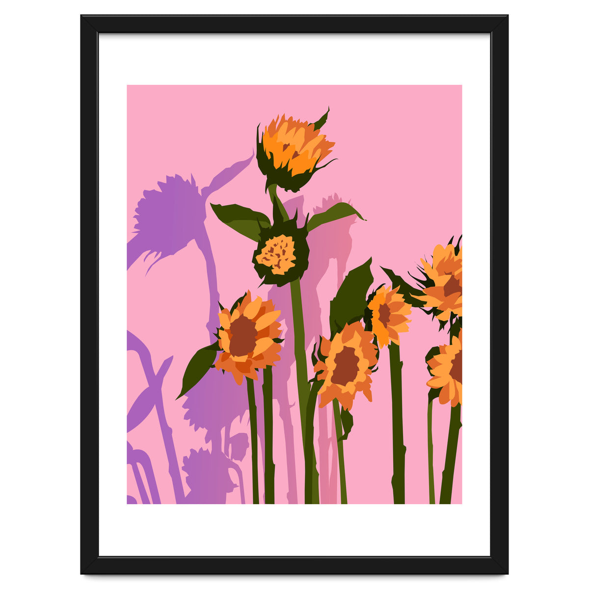 Golden Sunflowers Inside, Botanical Nature Floral Plants Painting, Blush Meadow Blossom Spring, Summer Bohemian Eclectic Positivity