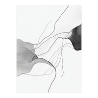 Abstract Black And White Flowing Lines And Shapes On White Background (Print Only)