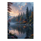 Serene Lakeside Retreat in Autumn Forest (Print Only) thumbnail