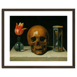 Vanitas, allegory of fleeting time with skull and hour-glass. Oil on canvas. thumbnail