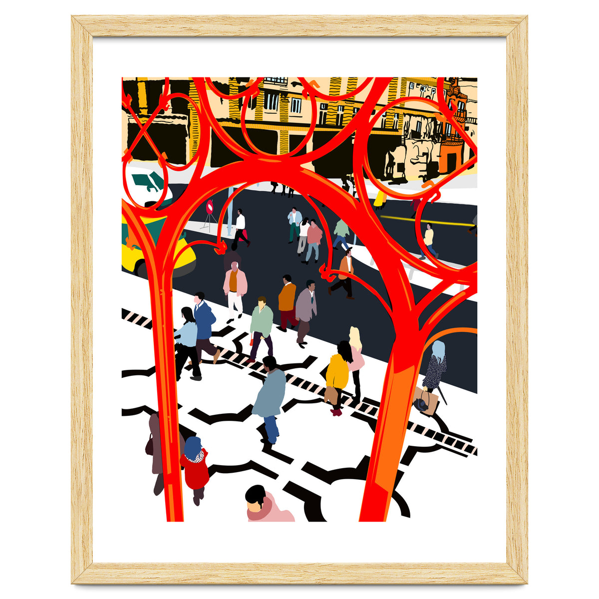 City Street, Eclectic Architecture Buildings Busy New York, People Work Office Daily Life Boho Contemporary Traffic Gifts