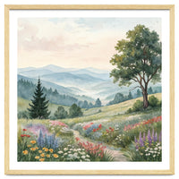 Serene Mountain Meadow Watercolor Landscape