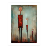 CITY HEIGHTS, three human-like forms of differing heights loom over the city below. (Print Only) thumbnail