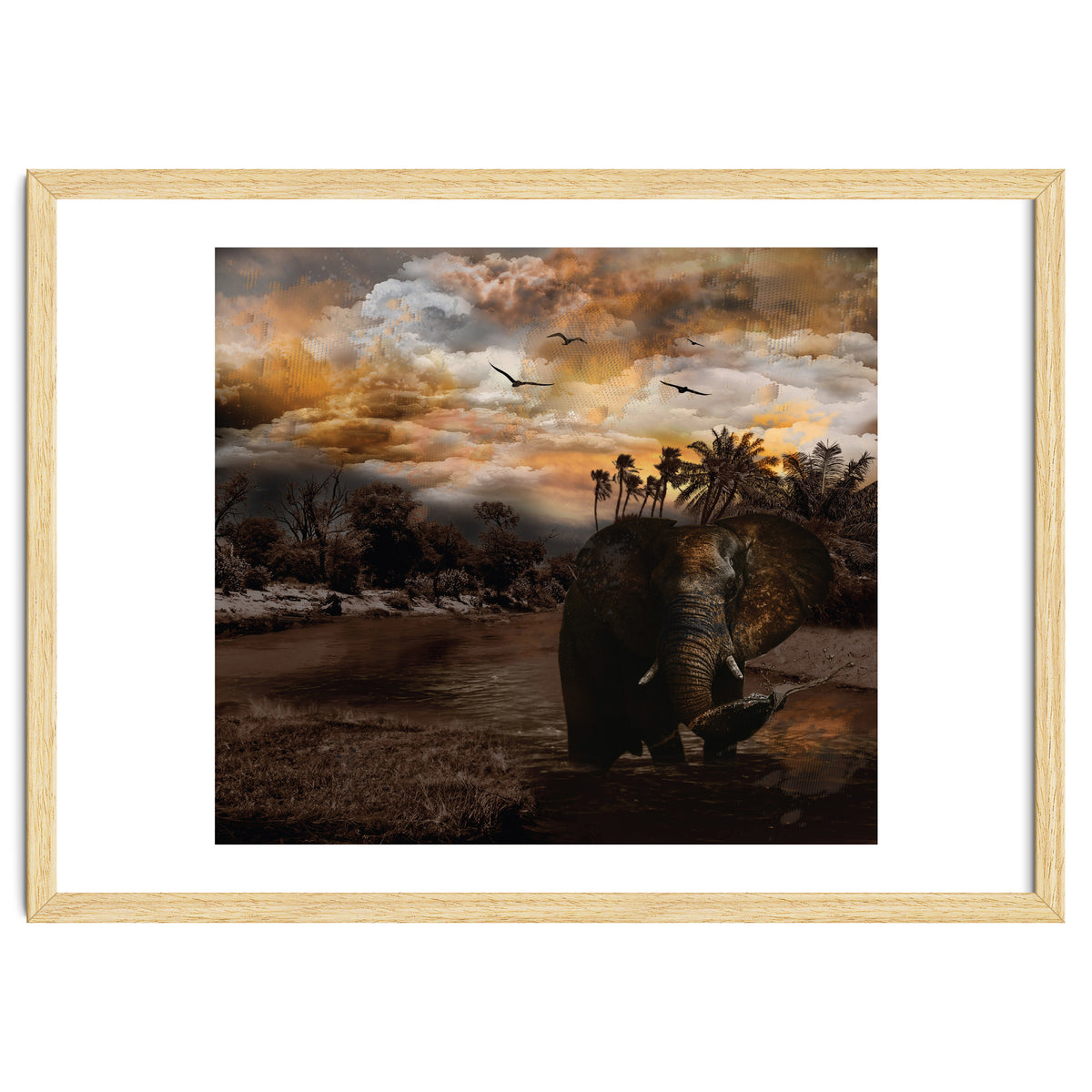 Elephant Scenic Golden Sunset African Wildlife Landscape