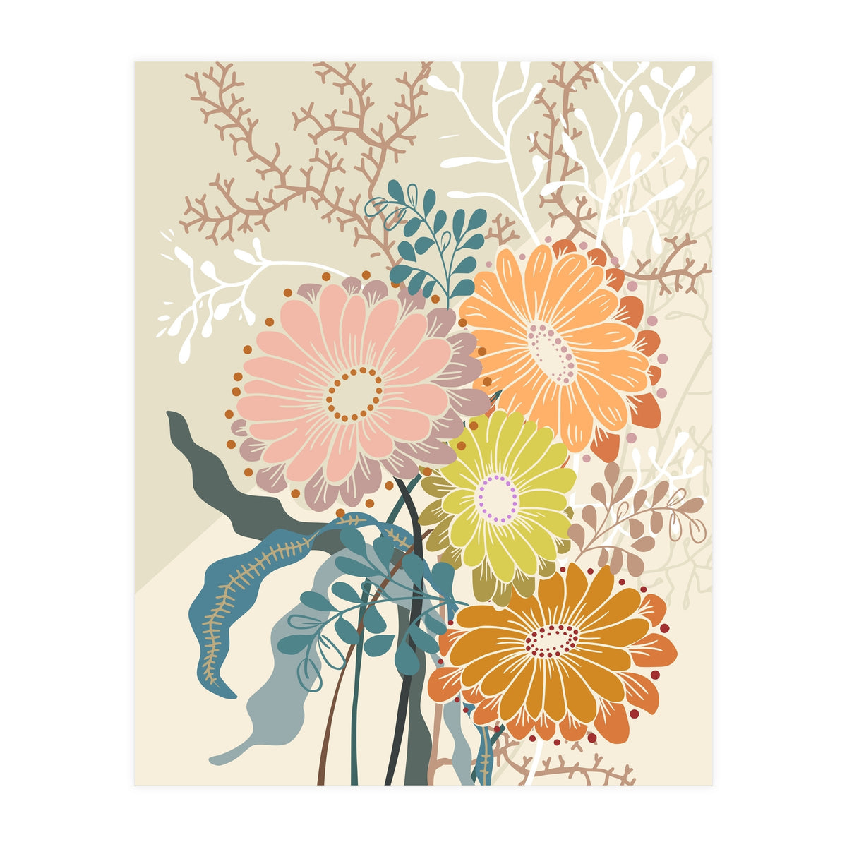 Springtime Daisies Earthy Tones (Print Only)