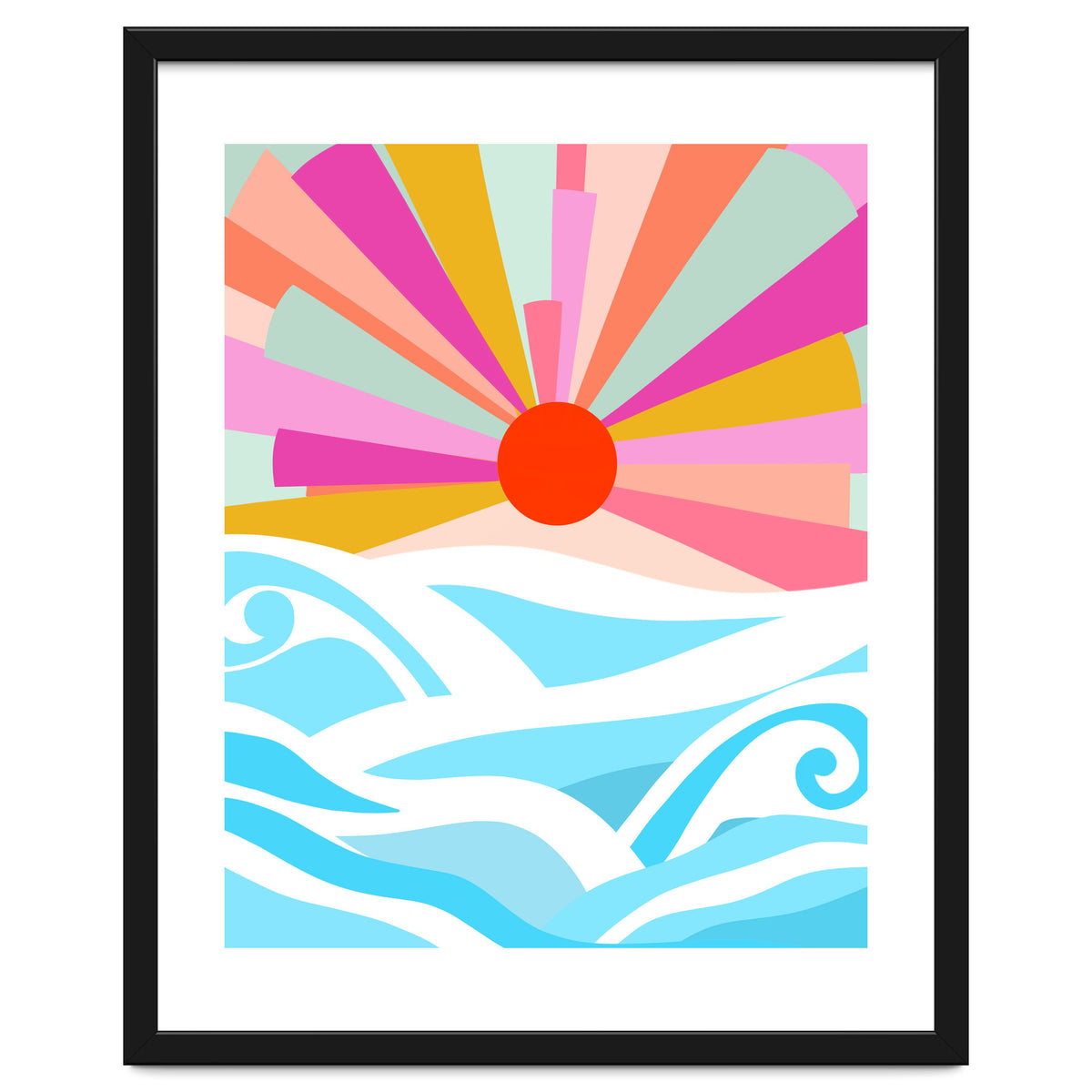 Boho Sunrise, Bohemian Abstract Landscape Nature, Colorful Illustration Ocean Sea Beach Summer, Positive Vibes Mindset