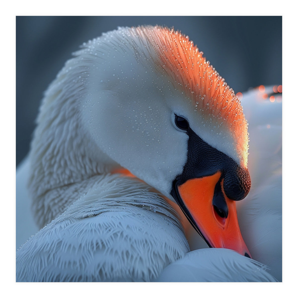 Close Up Of A White Swan With Water Droplets (Print Only)
