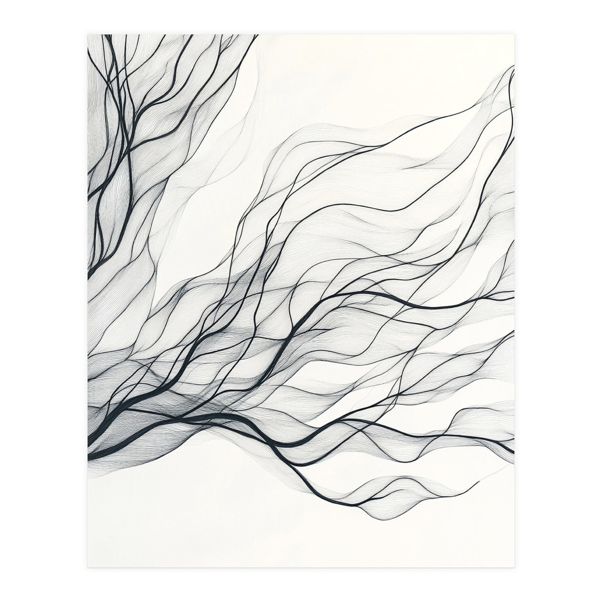 Abstract Black Branching Lines Flowing (Print Only)