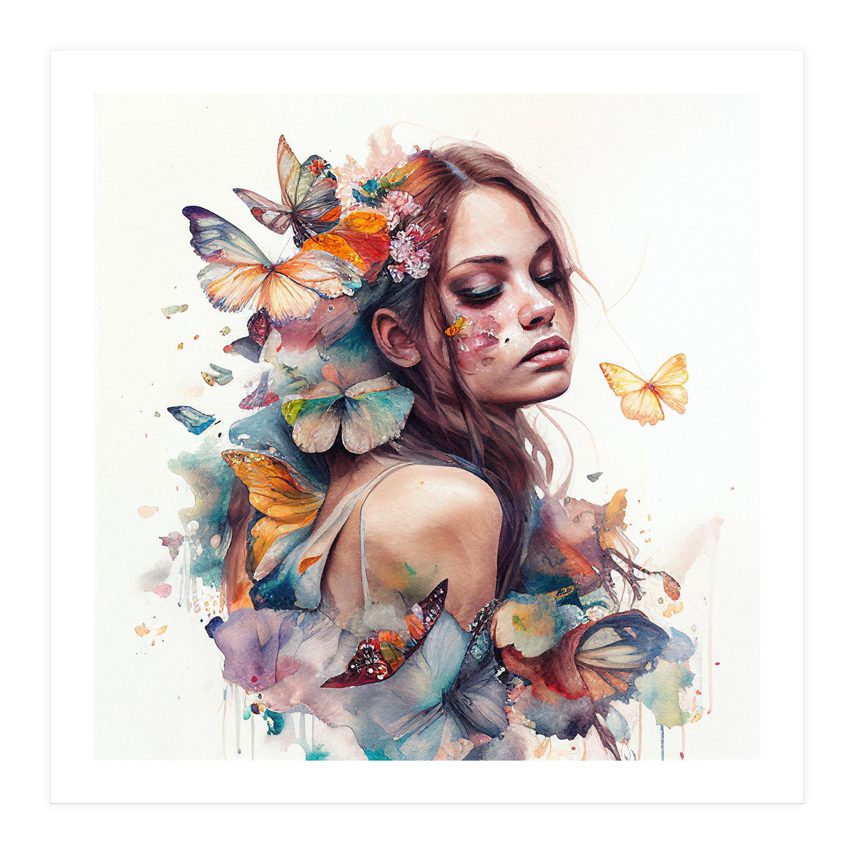 Butterfly Muse Watercolor Portrait (Print Only)