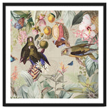 Colorful Parrots And Butterflies In Flower And Fruit Tropical Jungle thumbnail