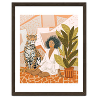 House Guest | Modern Bohemian Black Woman | Urban Jungle Decor | Wild Cat Leopard Pet | Plant Lady