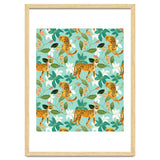 Cheetah Jungle, Wildlife Nature Wild Cats Tigers Leopard Botanical Animals Mint Quirky Illustration thumbnail