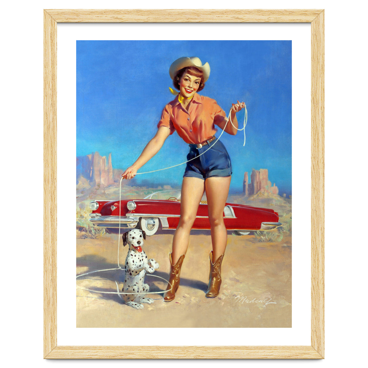 Pinup Cowgirl Showing A New Dog Trick