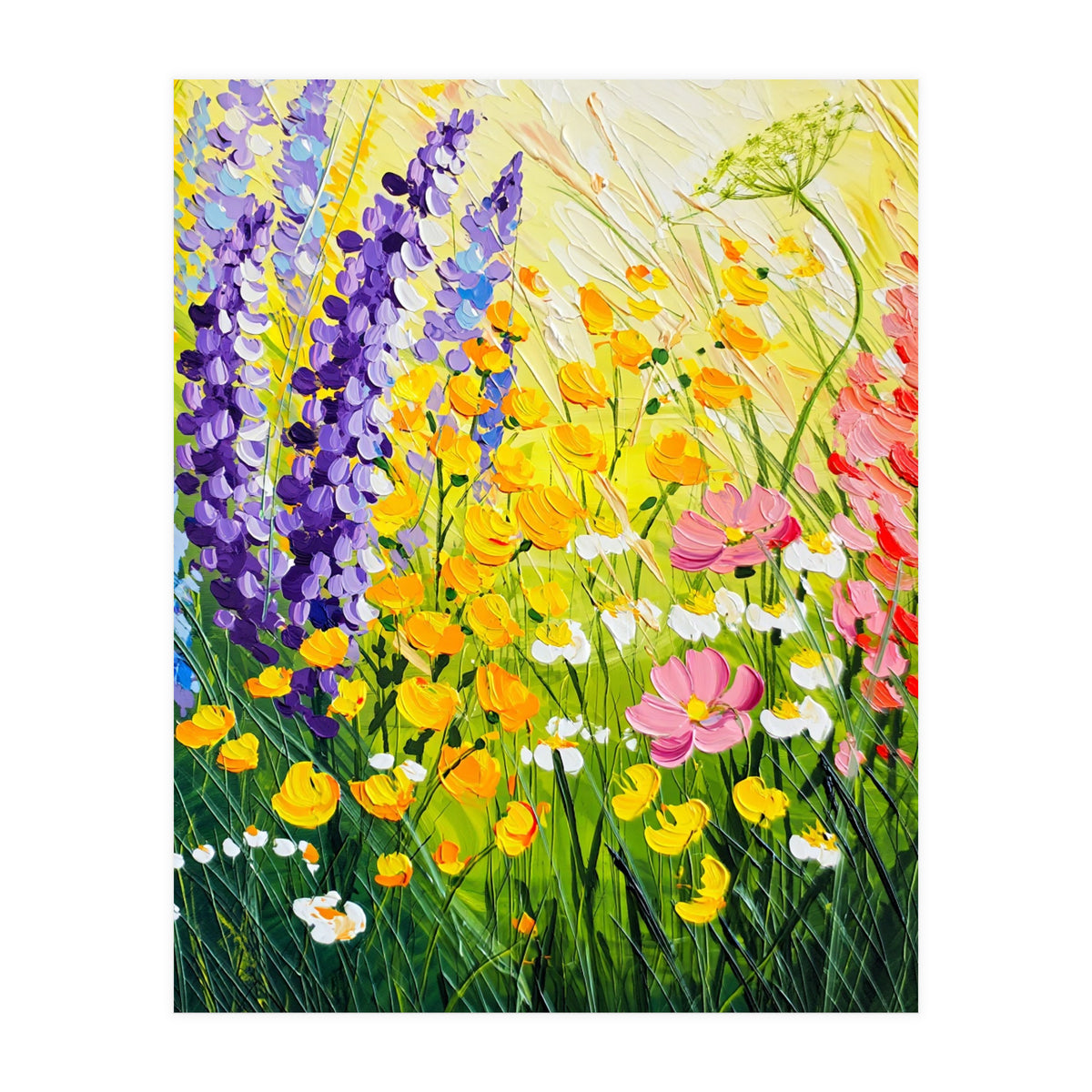 Sun-Drenched Wildflower Meadow Oil Painting (Print Only)
