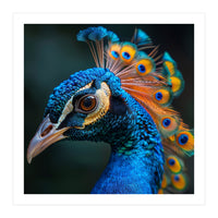 Peacock Bird Portrait Detailed Feathers Vibrant Colors (Print Only)