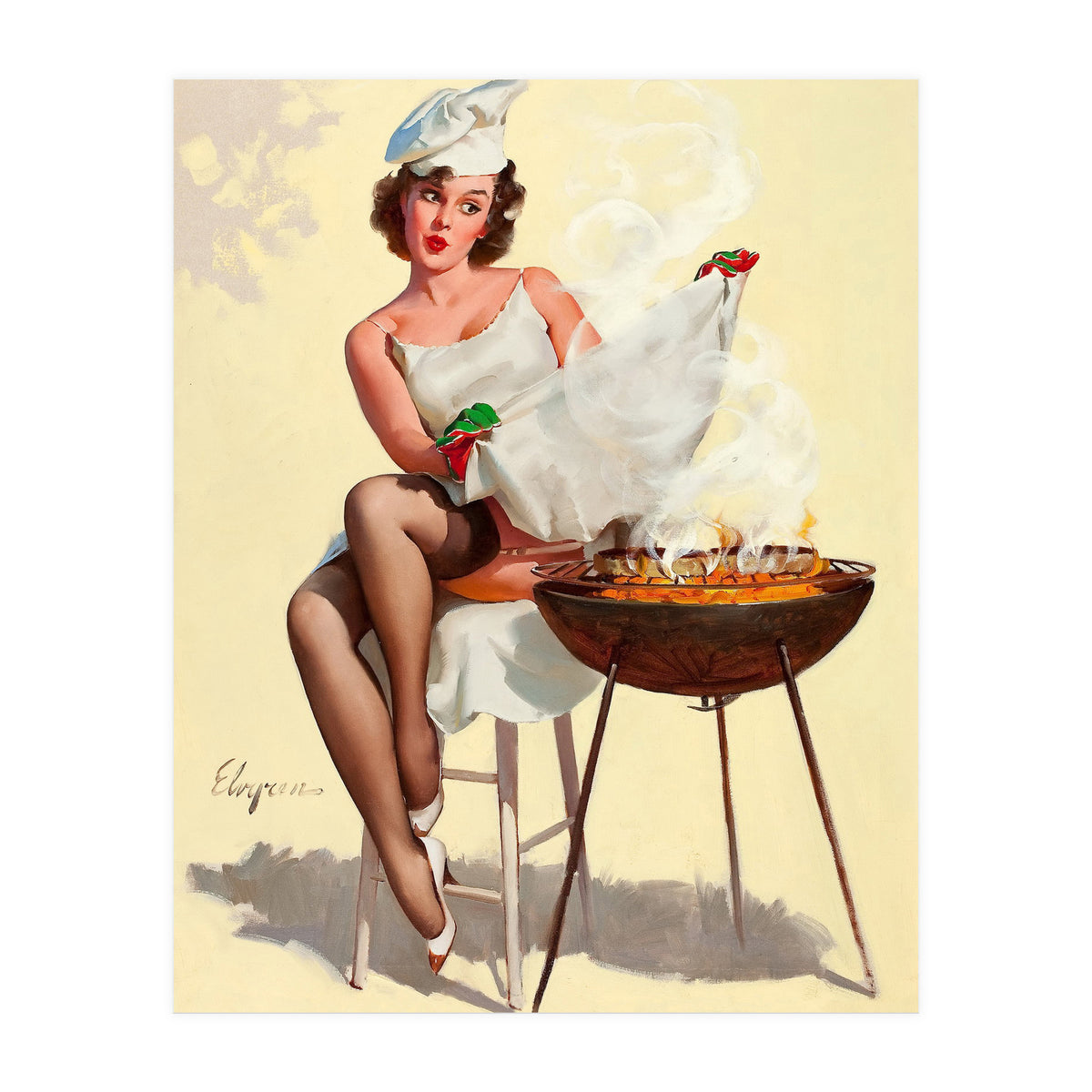 Hot Pinup Barbecue Girl (Print Only)