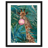 Giraffe blowing a bubble in the jungle thumbnail