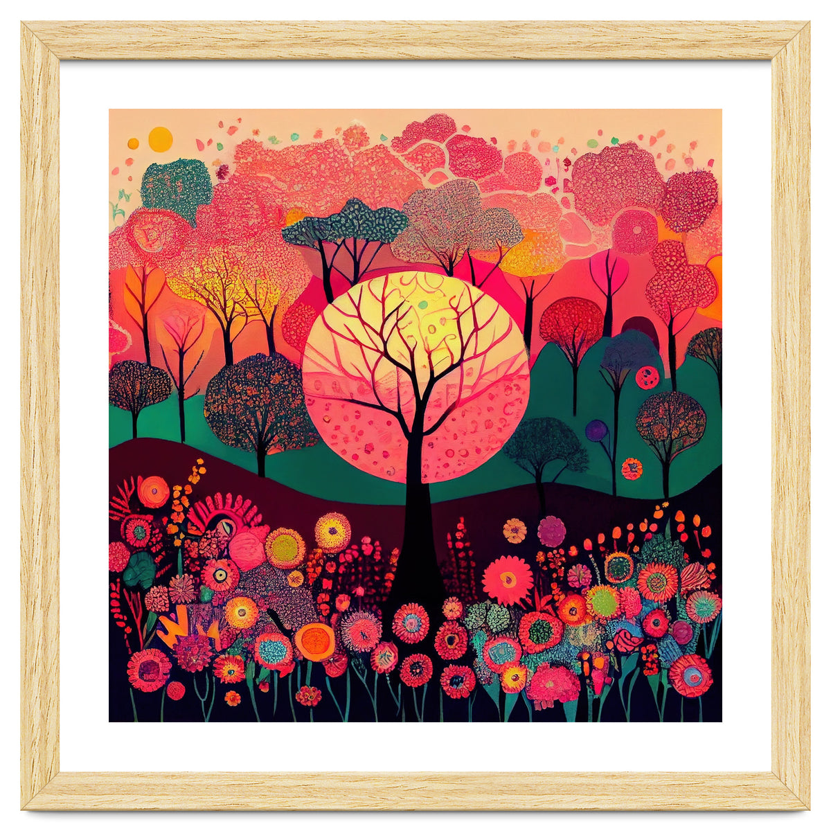 Folk Sunset Forest In Bloom