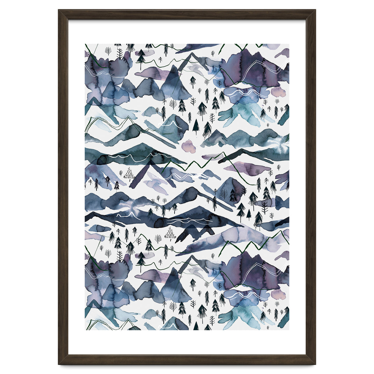 Watercolor Landscape Blue Mountains