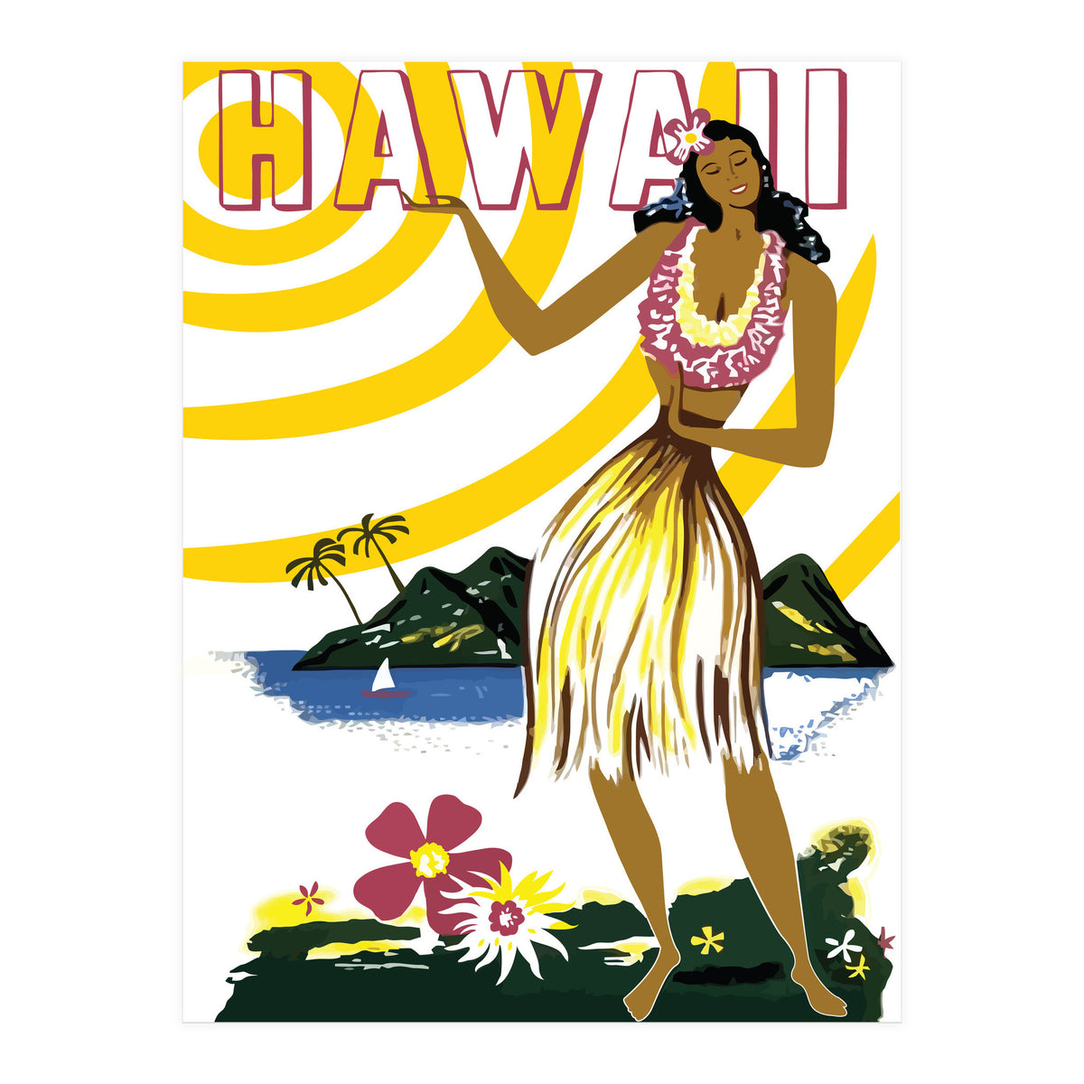 Hawaii, Hula Girl on the Coast (Print Only)