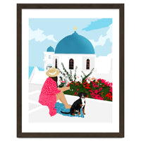 Greek Staycation, Pets Santorini Tropical Summer Travel, Dog White Buildings Architecture Fashion Bohemian