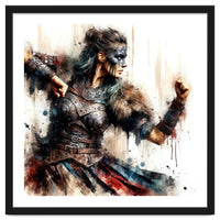 Viking Warrior Woman Watercolor Portrait