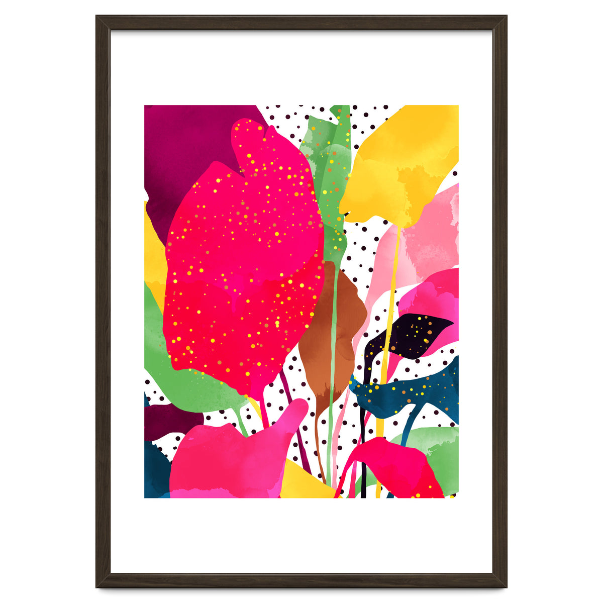 Modern Botanical, Nature Plants Tropical Jungle Garden, Eclectic Pop Of Color Glitter Gold Bohemian Graphic