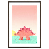 Stegosaurus Watercolor Art, Cute Dinosaur Nursery Print, Coral Dino Illustration thumbnail