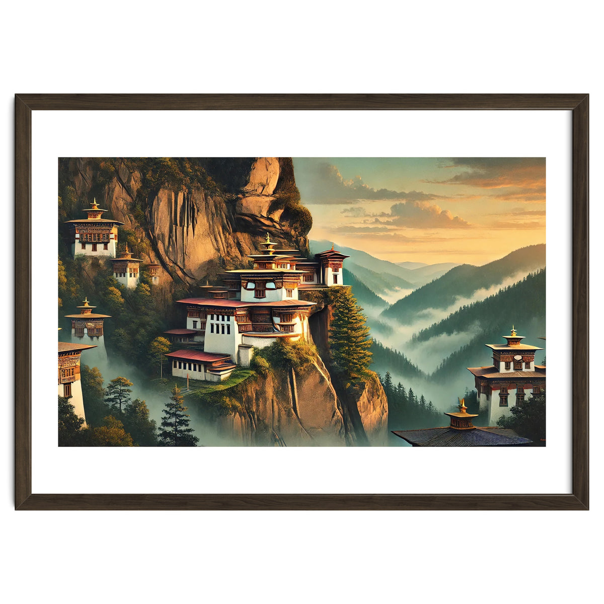 Vintage Bhutan, Mountain Monasteries Poster