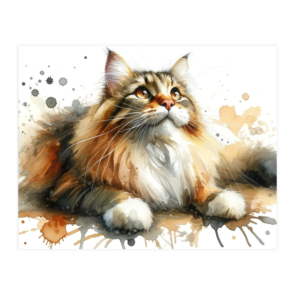 Majestic Cat With Watercolor Splashes (Print Only)
