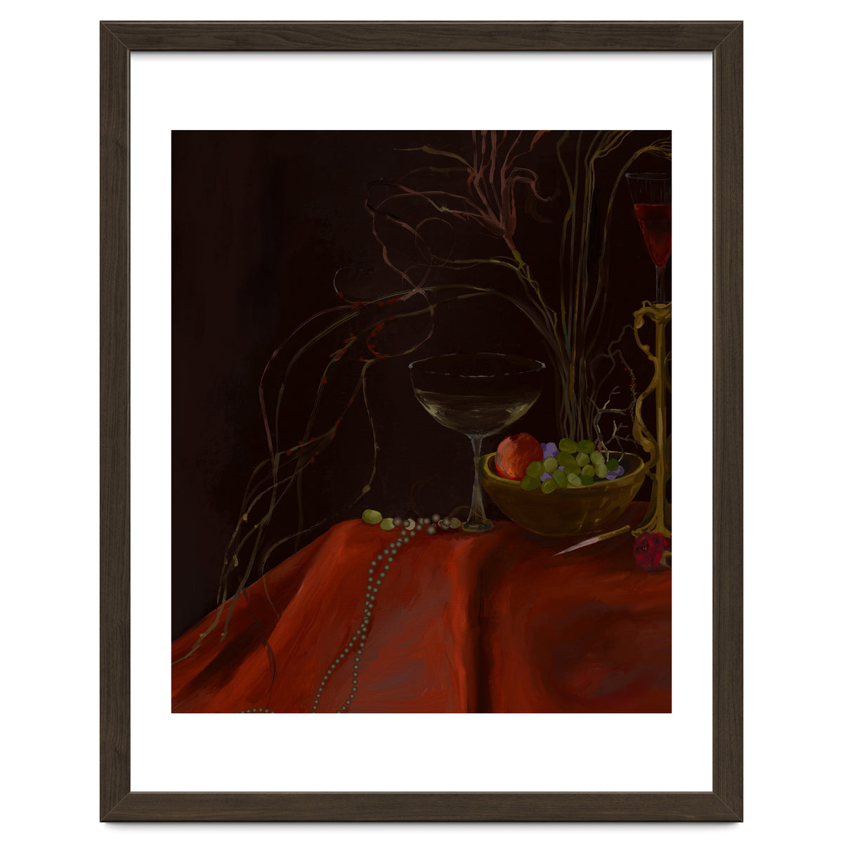 Dark Baroque Still Life Table and Wine oil