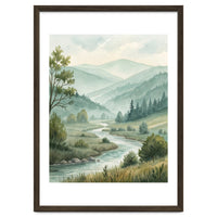 Serene River Valley in Soft Watercolor